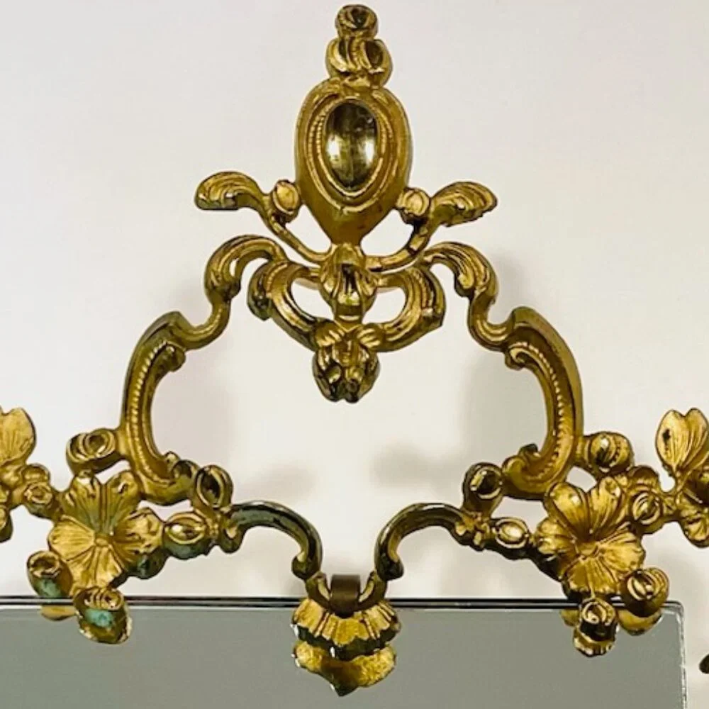 Rococo Style Gilded Brass Floral Decorated Ornate Mirror